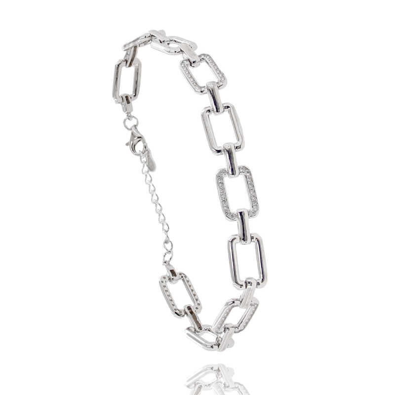 Bracciale maglia marina in argento rodiato tit 925 e zirconi bianchi cm 18